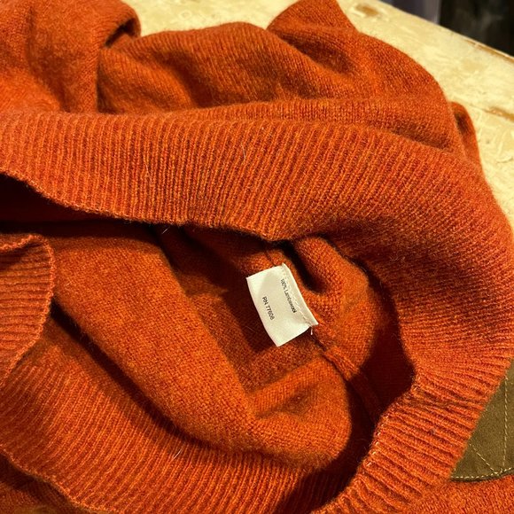 100% Pumpkin Orange Lambswool Half-zip sweater leather elbow patches VVGUC - Picture 6 of 7